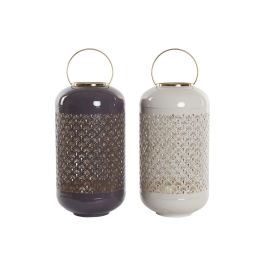 DKD Home Decor Portavela Glam de Aluminio Beige Malva 24x57x24 cm Pack 2 Unidades