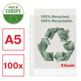 Esselte 627495 Caja 100 Fundas Polipropileno Multitaladro Reforzada Piel A5 Recycle 70 Micras