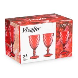 Vivalto Copa Diamante Roja 330 ml - Elegante Vaso de Vidrio 8.8x16.8x8.8 cm para Bebidas (Set de 24)