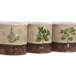 DKD Home Decor Macetero Cottage Set de 3 Verde Marron Ceramica 13.6 x 13.6 x 11.8 cm