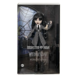 Monster High Muñeca Miércoles Addams en Uniforme con Cosa HXJ04