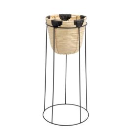 DKD Home Decor Macetero de Fibra y Metal, Colores Natural y Negro, 30 cm Ancho x 62 cm Alto x 30 cm Profundo - Estilo Colonial