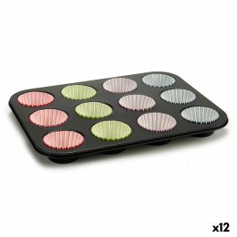 Moldes para Magdalenas Kinvara 55011 Multicolor 7 x 7 x 3 cm 35 x 3 x 26,5 cm Bandeja para Horno (12 Unidades)