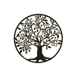 DKD Home Decor Decoración Pared Árbol Cottage Iluminada 25 LED Metal Negro 99x99x2 cm con Pilas AA