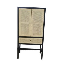 DKD Home Decor Armario de Ratan y Madera de Abeto Balines Negro Natural, con 2 Puertas, 1 Cajón y 1 Estante, 80x38x160 cm Precio: 180.1932. SKU: B1GS4WVKVC