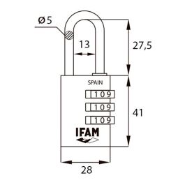 Ifam Candado Combi30 Violeta 30mm Arco ø5mm Combinación Cuerpo Aluminio Arco Acero Cromado
