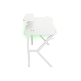 GENESIS Holm 320 RGB Mesa Gaming Blanca, Iluminación RGB, Hub USB 3.0, Carga Inalámbrica, Soporte Auriculares y Monitor 120x60 cm