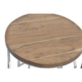 DKD Home Decor Mesita Auxiliar Loft Natural Plateado Mango y Cromado 49.5 x 62 x 49.5 cm Set de 3