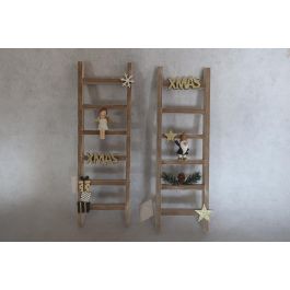 DKD Home Decor Decoración Navidad Moderna Escalera MDF Negro, Blanco y Natural 35x11.5x3.8 cm (6 Unidades) Surtido Aleatorio