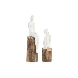 DKD Home Decor Set de 2 Figuras Decorativas Urban Mujer de Resina y Madera de Mango en Blanco y Marrón 15x40x9 cm