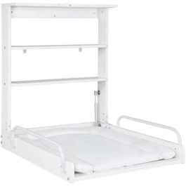 Roba ROB4005317295367 Cambiador Plegable de Pared con Colchón Impermeable y 2 Estantes Integrados, Madera Lacada Blanca
