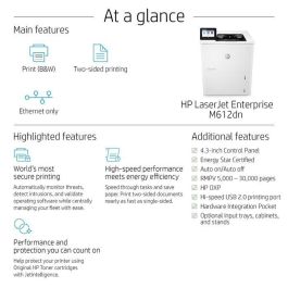 HP M612dn Impresora Láser Enterprise con JetIntelligence, Duplex, Red, Alto Rendimiento, Eficiencia Energética y Máxima Seguridad