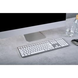 Cherry KW 9100 SLIM Teclado Inalámbrico y Alámbrico USB + Bluetooth QWERTZ DE con Diseño Mac Plata Ultradelgado