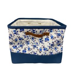 DKD Home Decor Cesta Shabby Poliéster Azul Blanco Colección Indigo 30 x 30 x 40 cm
