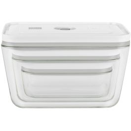 Zwilling Fresh&Save Set 3 Cajas de Vacío Rectangulares de Vidrio con Tapa Gris/Transparente - Apto Horno y Lavavajillas