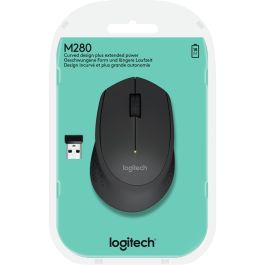 Logitech M280 Ratón Inalámbrico RF Negro para PC, Diseño Ergonómico Asimétrico, Rueda Ancha, Batería 18 Meses