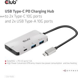 Club3D Adaptador USB 3.1 Tipo C a 2x USB-C + 2x USB-A Hub de Carga