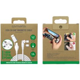 4smarts Cable USB-C/A Magnético 540 GravityCord 100W 1.8m Blanco
