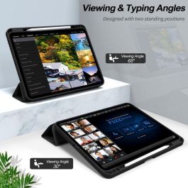 eSTUFF Estuche Lápiz MIAMI para iPad Pro 13 2024 - Funda Cuero PU Negro/Transparente con Ranura para Cargar Lápiz, Soporte