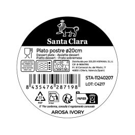 La Mediterranea Plato Postre Ivory 20 cm Ø, Modelo Arosa S. Clara, 24 Unidades (12 Unidades)