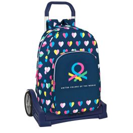 Mochila Escolar con Ruedas Benetton Corazones Azul marino 30 x 46 x 14 cm