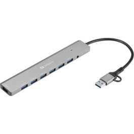 Sandberg Hub USB-C/A a 7 x USB 3.0 para Conectar Múltiples Dispositivos, Compatible con Portátiles y Ordenadores