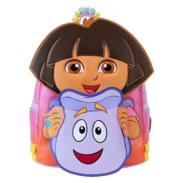 Loungefly Mochila Dora la Exploradora Mini Hecha de Piel Vegana Brillante con Tirantes Ajustables y Detalles Bordados