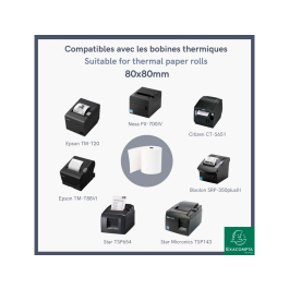 Exacompta Rollo Termico 80x80 mm 48 g/m2 Sin BPA para TPV y Cajas Registradoras