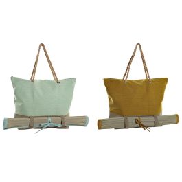 DKD Home Decor Bolso Mediterraneo Verde Mostaza de Poliéster y Algodón, 51x14x39cm, Set de 2 piezas, Cierre Cremallera