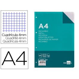 Recambio Liderpapel A4 100 Hojas 100 gr-M2 Cuadro 4 mm Con Margen 4 Taladros 24 unidades