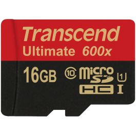 Transcend Tarjeta microSDHC 16GB Clase 10 UHS-I 600x con adaptador, lectura 90MB/s para smartphone, tablet, cámara