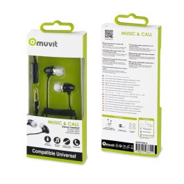 Muvit Auriculares Estéreo con Micrófono MUHPH0016, Almohadillas Intercambiables, Adaptador Jack 3.5mm, Compatibilidad Universal, Negro
