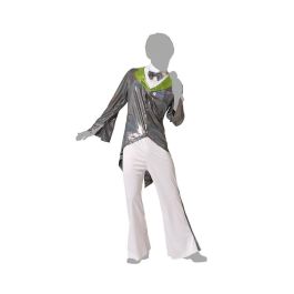 Disfraz Estrella Rock Glam Plateado Hombre Adulto XL - Traje Completo con Chaqueta, Pantalón Blanco y Pajarita Vistosa