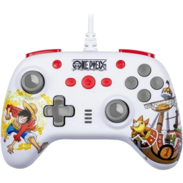 Konix KON3328170001007 Gamepad Cableado para Nintendo Switch, Switch 2 y PC con Temática One Piece y Vibración - Blanco - 3 m - Personaje Luffy