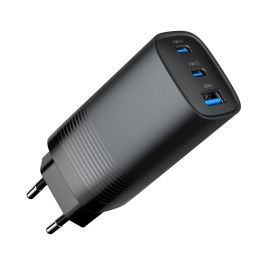 Gembird TA-UC-PDQC65-01-BK Cargador Universal de Pared 65W con Carga Rápida PD/QC 1x USB-A y 2x USB-C Negro