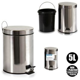 Berilo Papelera de Acero Inoxidable con Pedal, 5 L, Cubo Extraíble, Plata, 25 cm x 28 cm x 20.5 cm (4 Unidades)