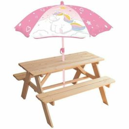 Mesa de picnic de pino Unicornio con sombrilla - FUN HOUSE - Al.53 x L.95 x P.75 cm - Para niños Precio: 87.5000005. SKU: B17BP2LE7Y