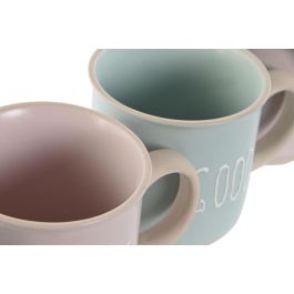 DKD Home Decor Mug Gres Rosa Azul 7 x 9.2 x 9.7 cm Set de 4 piezas 355ml