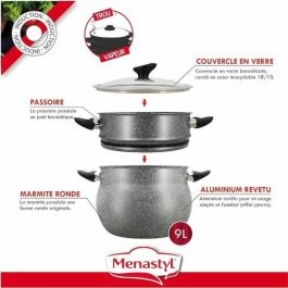 Menastyl 6020033 Olla Cuscusera de Aluminio Efecto Mármol, 9 Litros de Capacidad, Compatible con Todas las Cocinas e Inducción