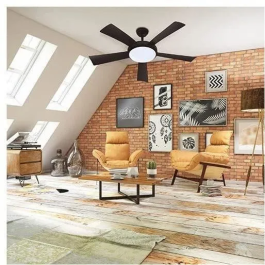 Farelek FAR3431541124332 Ventilador de Techo Wallis Black Ø132cm 38W con Iluminación LED