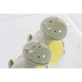 DKD Home Decor Salero Infantil Dinosaurio Set de 2 de Dolomite Verde 7 x 7.7 x 6.6 cm Apto Microondas