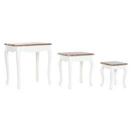 DKD Home Decor Mesita Auxiliar Tradicional Versalles3 Blanco Natural Madera Abeto 40 x 61 x 60 cm Set de 3