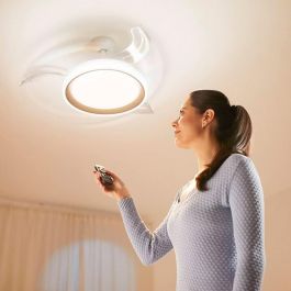 Philips Bliss White Sparkle - Ventilador de Techo LED 3 CCT con Aspas Retráctiles Transparentes, Blanco Estrellado, ⌀106 cm, Motor DC 28W, Mando a Distancia