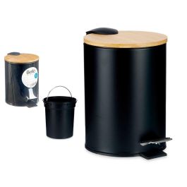 Berilo Papelera de Metal con Tapa de Bambú Negra 3L, 21.5x24x17 cm (4 Unidades) Precio: 27.50000033. SKU: B1CPNAZEDP