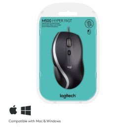 Logitech M500S Ratón con Cable Negro con Desplazamiento Hiperrápido, Precisión Láser y Botones Adelante/Atrás, Diseño Ergonómico