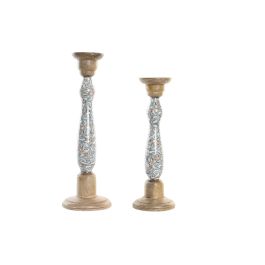 DKD Home Decor Portavela Colonial, Set de 2, Marrón Multicolor, de Madera y Metal, 17x52.5x17 cm