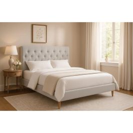 DKD Home Decor Cama Urban de Poliéster y Madera Beige 219x104x170 cm para Colchón 150x200 - Desmontable