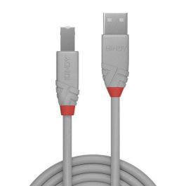Lindy Anthra Line Cable USB 2.0 Tipo A a B 3m Gris para AV/IT, Transferencia 480Mbps, Contactos Oro, Doble Apantallado