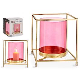 Base Vela Cristal Cuadrada Rosa Metal Oro Giftdecor 14x15.5x14 cm (8 Unidades) Base Vela Cristal Cuadrada Rosa Metal Oro Giftdecor 14x15.5x14 cm (8 Unidades)