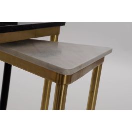 DKD Home Decor Mesita Auxiliar Moderno Set de 3 de Mármol y Metal Desmontable Blanco Negro 46.5 x 53 x 68 cm